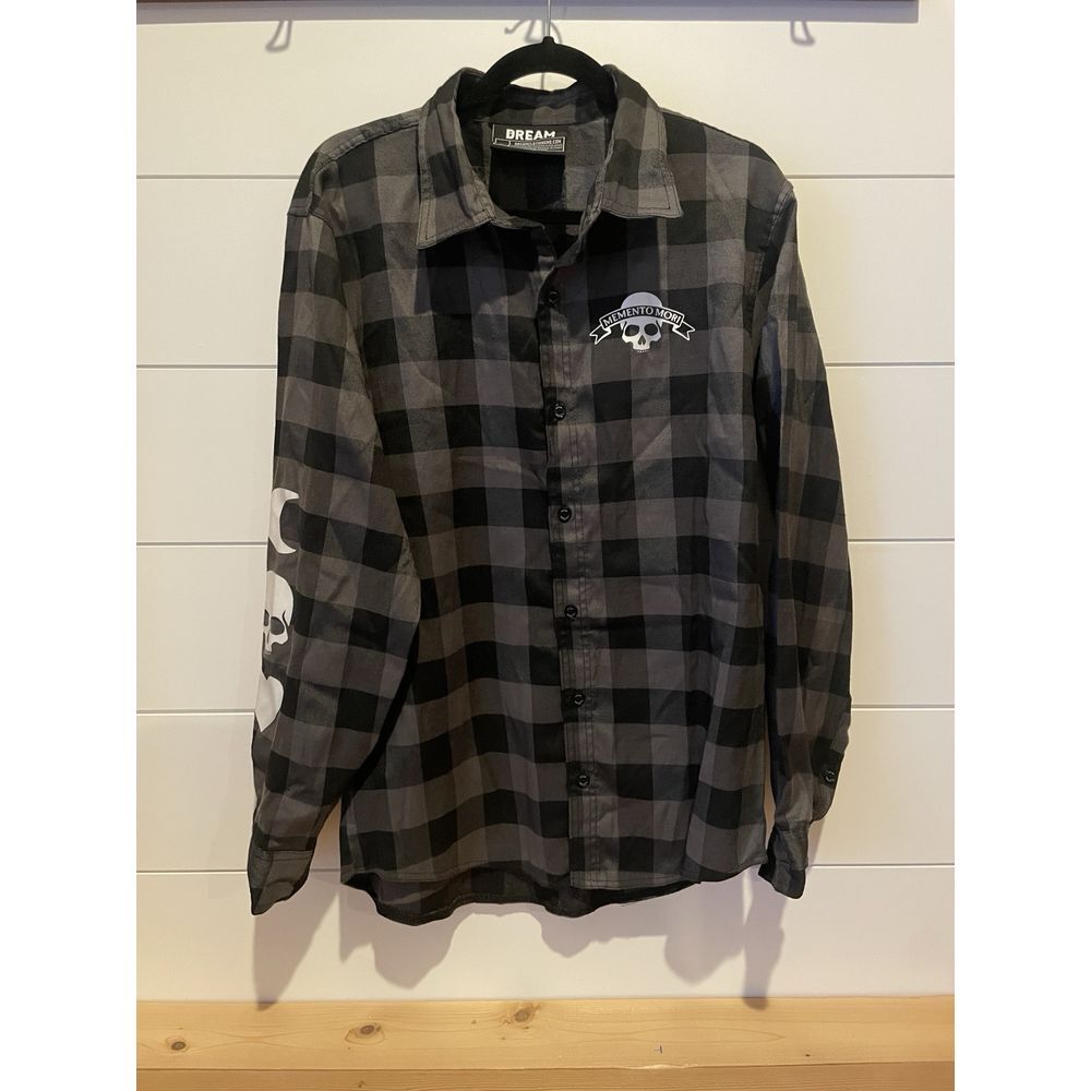 Dream Clothing Co Memento Mori Skull 2 Sided Checkered Gray Flannel Men's L